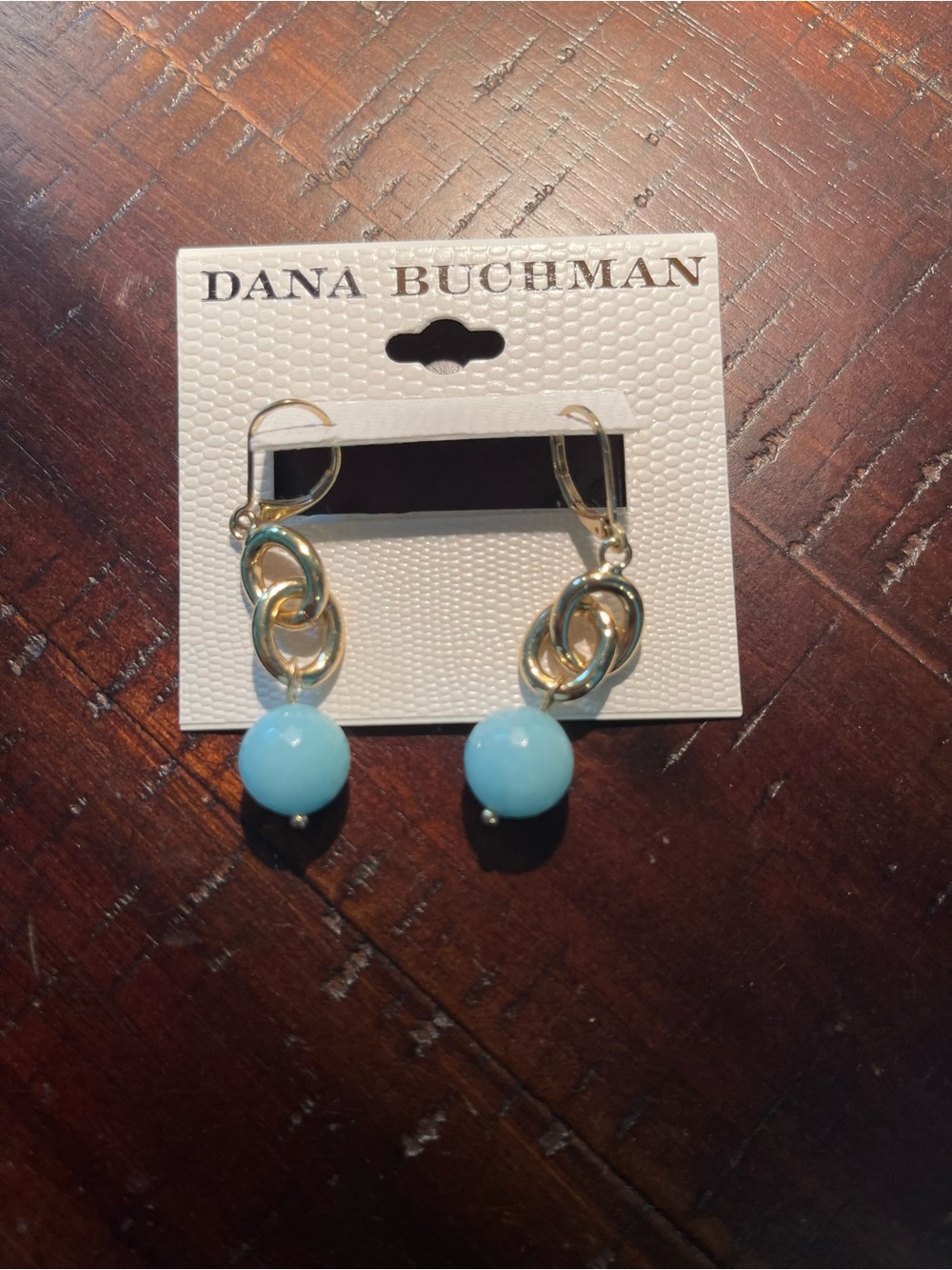 Dana Buchman Gold Link Earrings with Sky Blue Beads